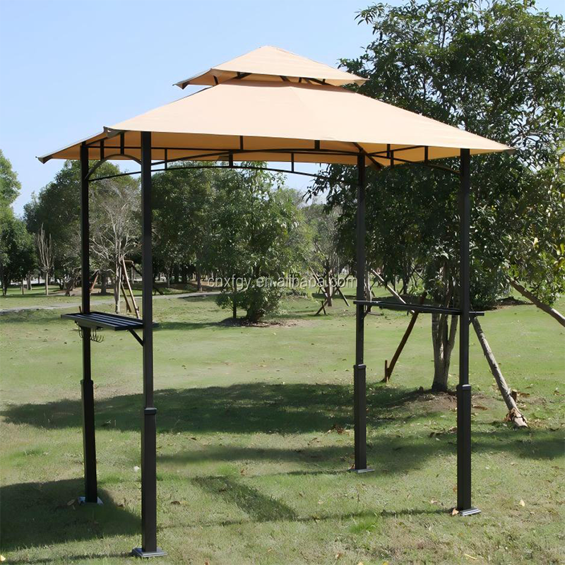 Parrilla superior con dosel escalonado, mirador, refugio para barbacoa al aire libre con estantes laterales